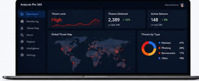 Analyzer Pro 360 dashboard on a laptop